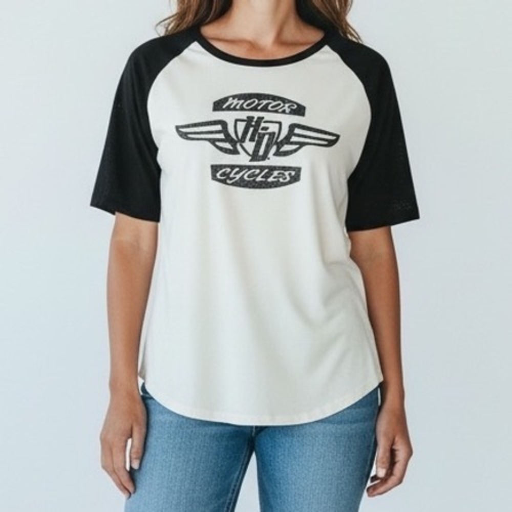 HARLEY-DAVIDSON Performance Motorcycles Raglan T-Shirt Women's White Black XL